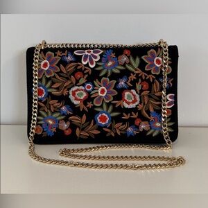 Black Boho Style Shoulder Bag with Colourful Floral Embroidery